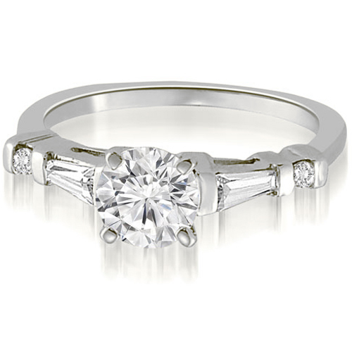 0.70 Cttw Platinum Round Cut and Baguette Cut Diamond Engagement Ring