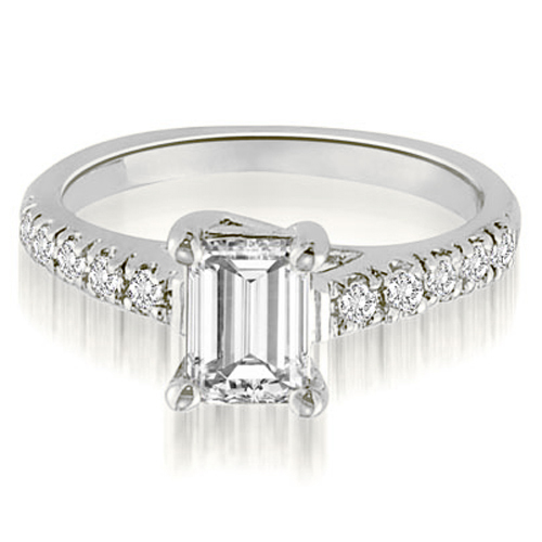 Platinum 0.65 cttw. Petite Emerald And Round Cut Diamond Engagement Ring (I1, H-I)