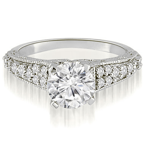 Platinum 0.80 cttw. Antique Milgrain Round Cut Diamond Engagement Ring (I1, H-I)