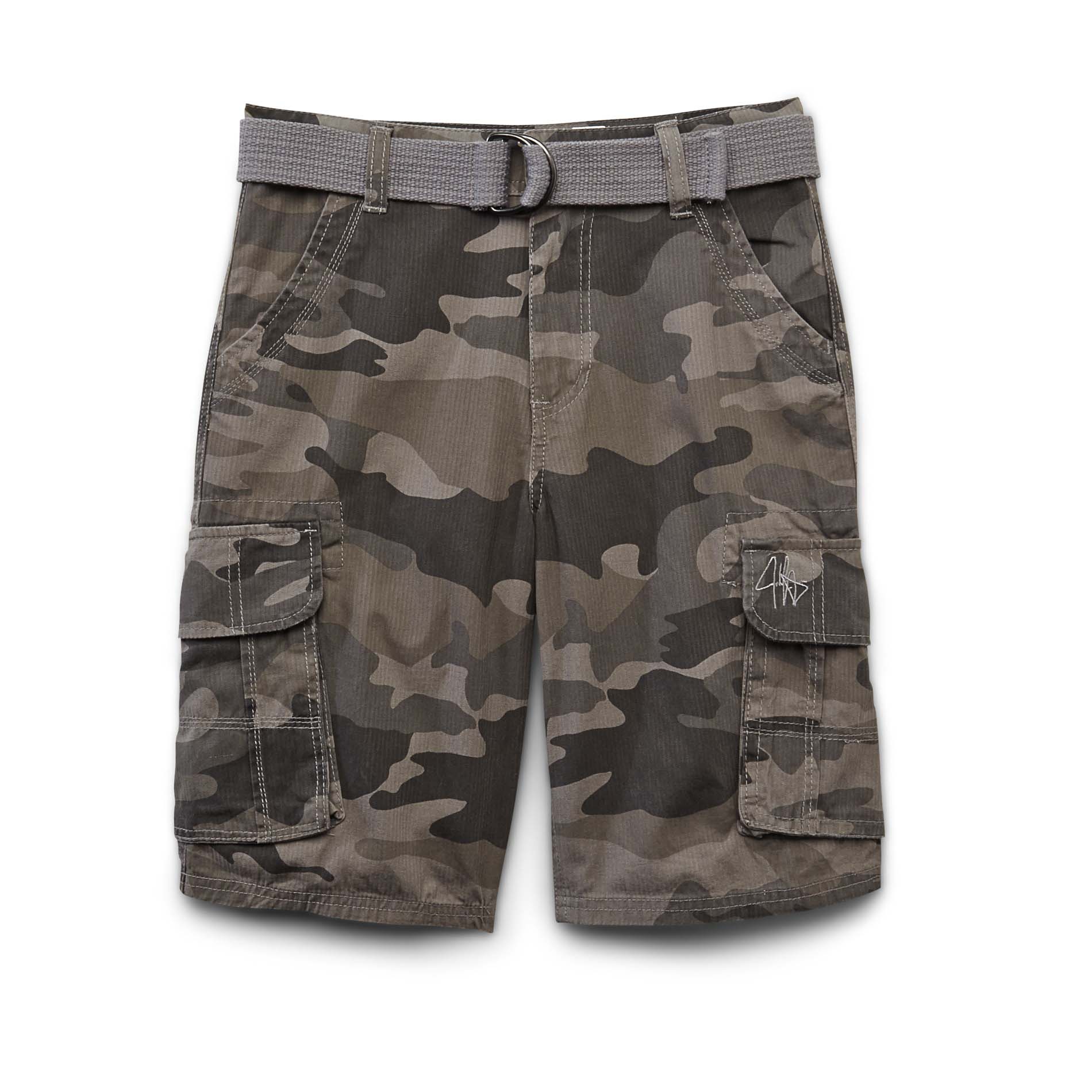 Boy's Woven Cargo Shorts & Belt - Camouflage
