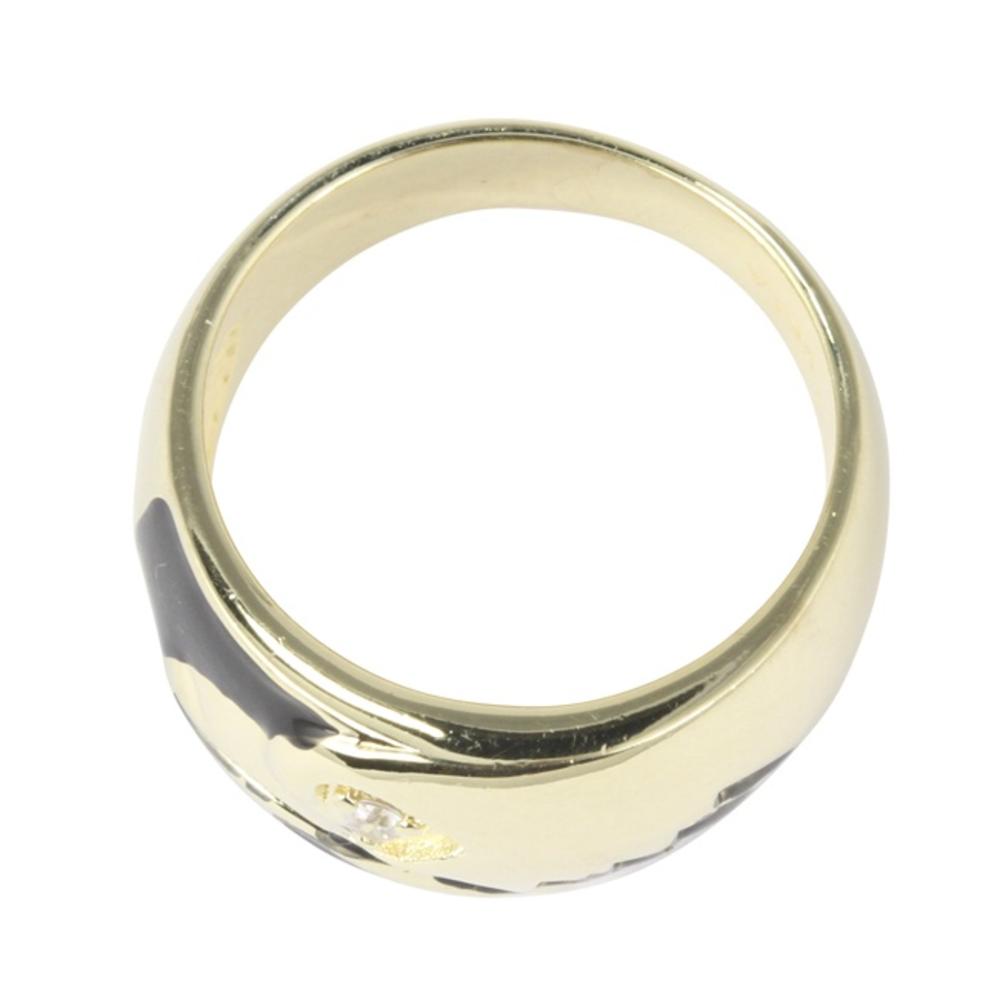 Men's Round Cubic Zirconia Accent 14k Yellow Gold-Plated Black Enamel-Finish American Eagle Ring