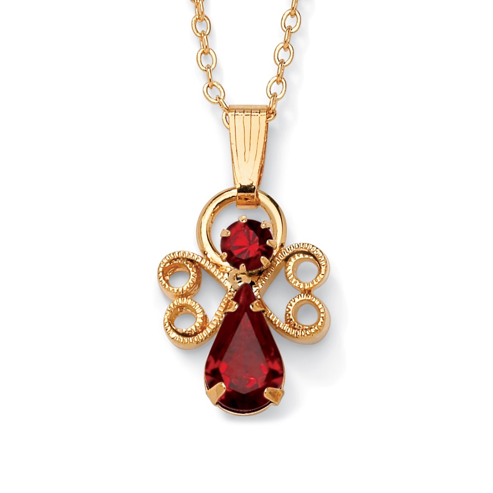 Simulated Birthstone Angel Pendant Necklace in Yellow Gold Tone