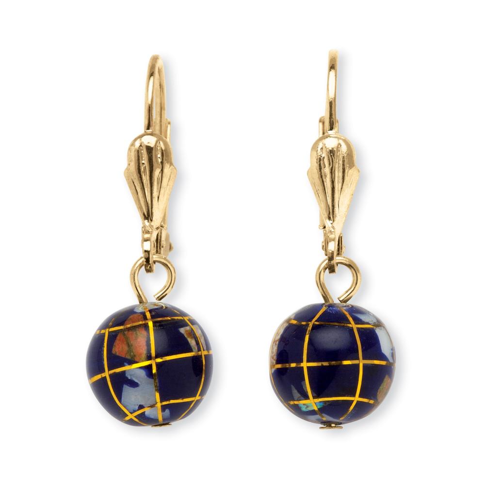 PalmBeach Jewelry Simulated Lapis Mosaic Globe Drop Earrings in Yellow Gold Tone