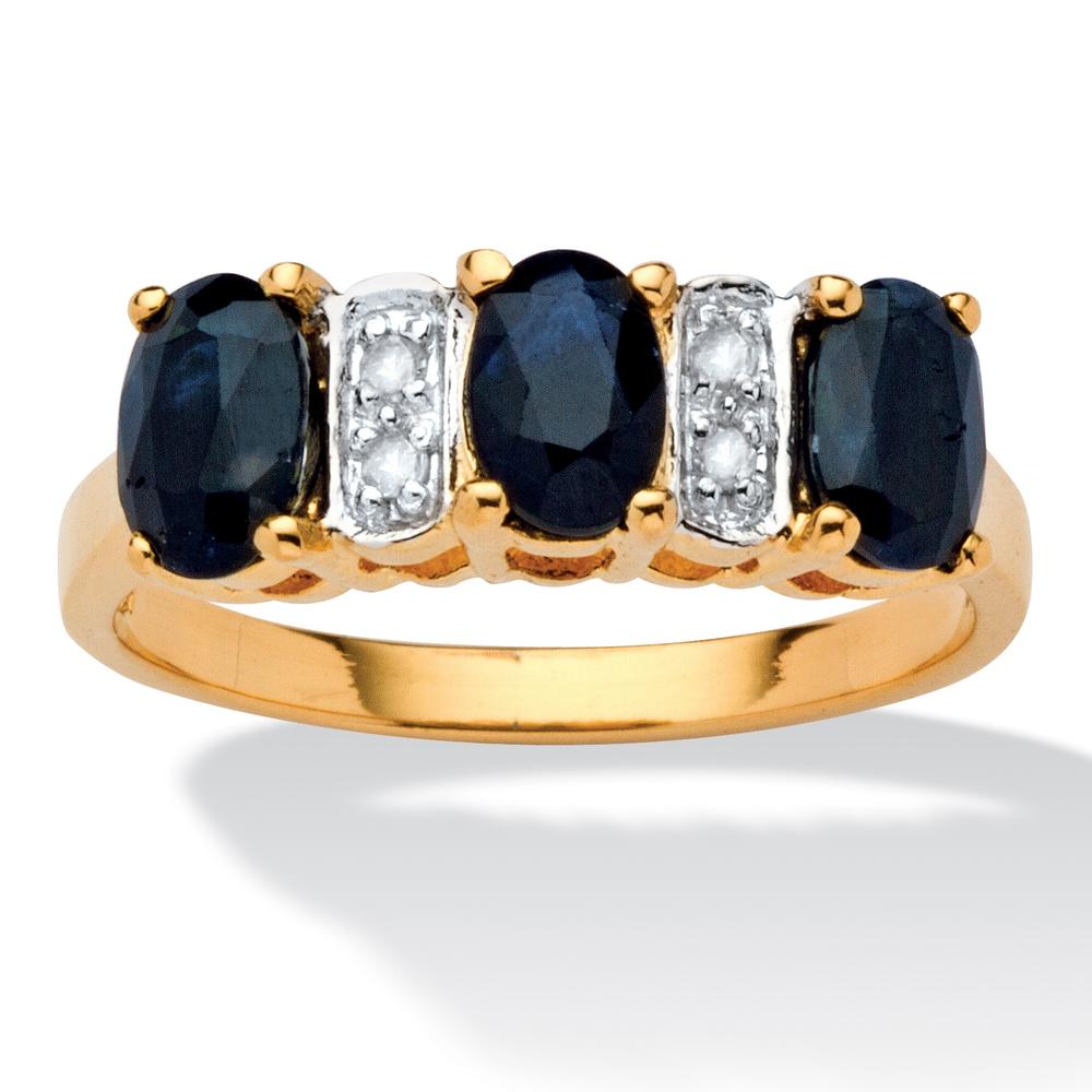 1 7/8 TCW Oval-Cut Genuine Blue Sapphire and Diamond Accent 18k Gold over Sterling Silver Ring