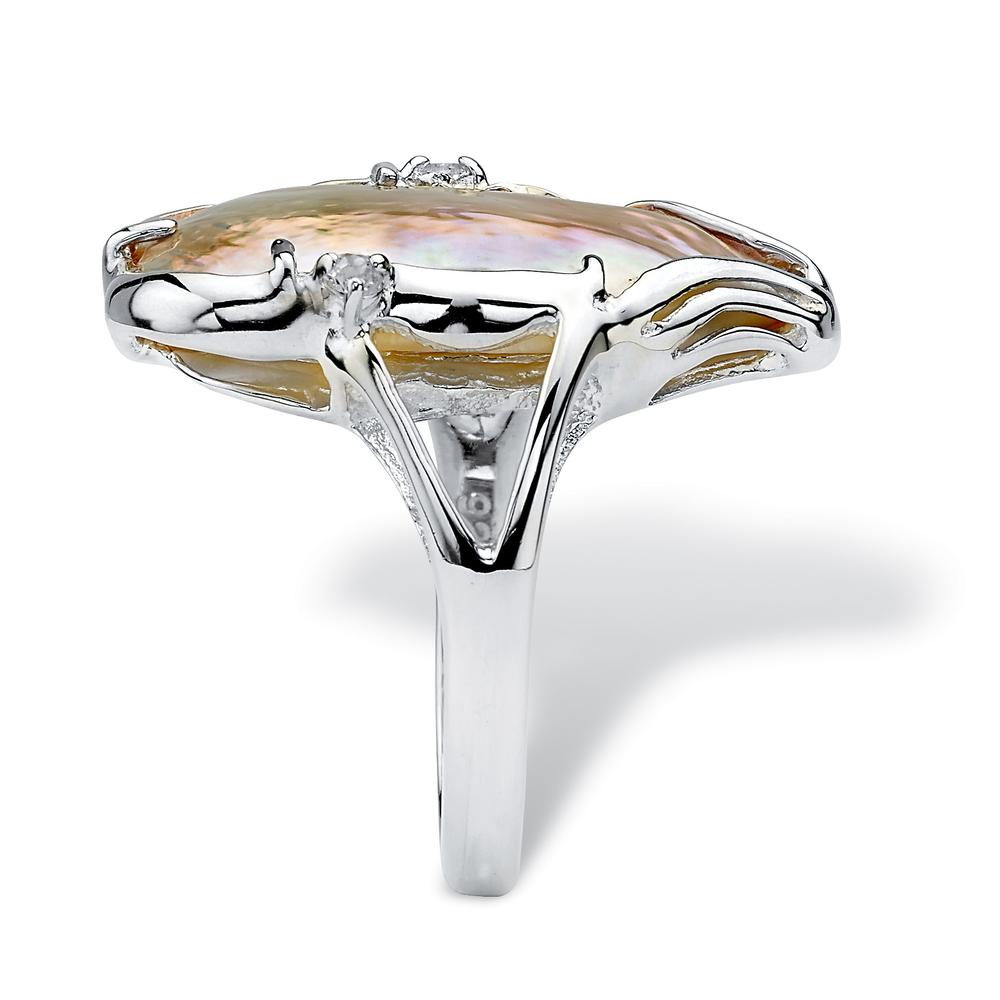 Cultured Freshwater Biwa Pearl and White Topaz Accented Ring in Sterling Silver