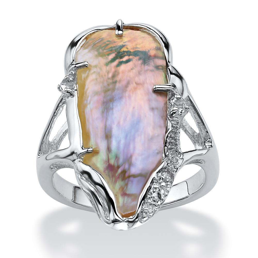 Cultured Freshwater Biwa Pearl and White Topaz Accented Ring in Sterling Silver