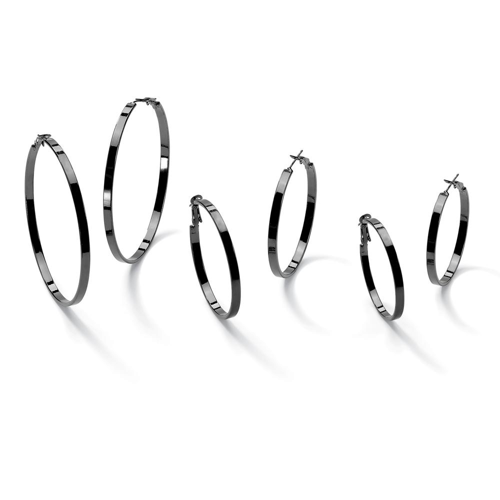 Black Rhodium-Plated Hoop Earrings 3-Pair Set
