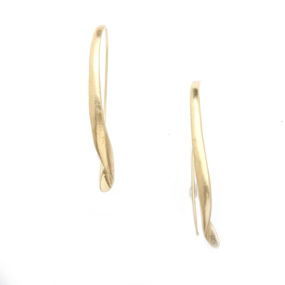 Free-Form Leaf Wire Drop Earrings in Yellow Gold Tone