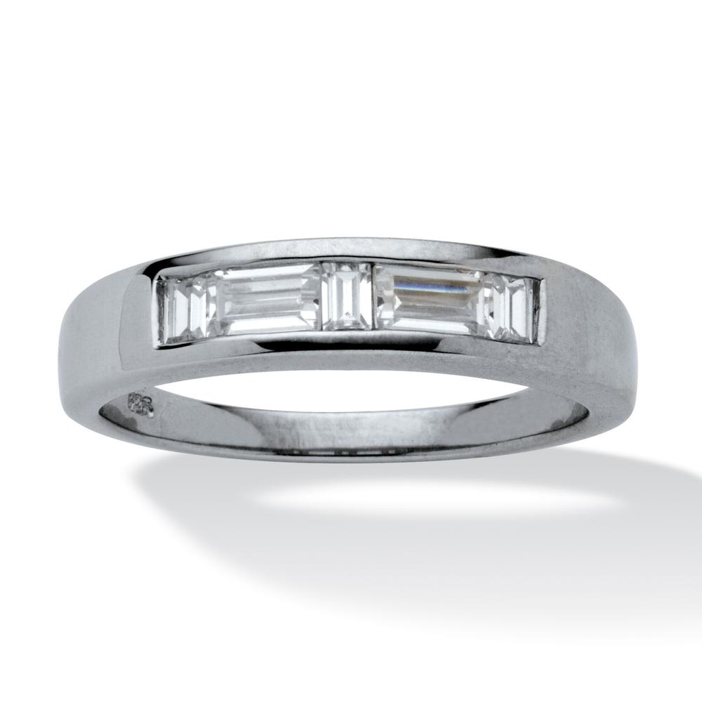 Men's .98 TCW Baguette-Cut Cubic Zirconia Platinum over Sterling Silver Contemporary Wedding Band