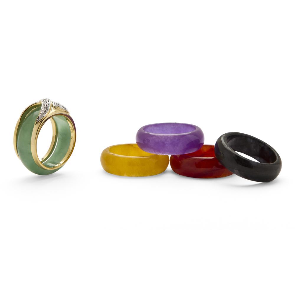 6-Piece Multi-Color Jade Interchangeable Ring Set with Sterling Silver with a Gold Tone Ring Jacket