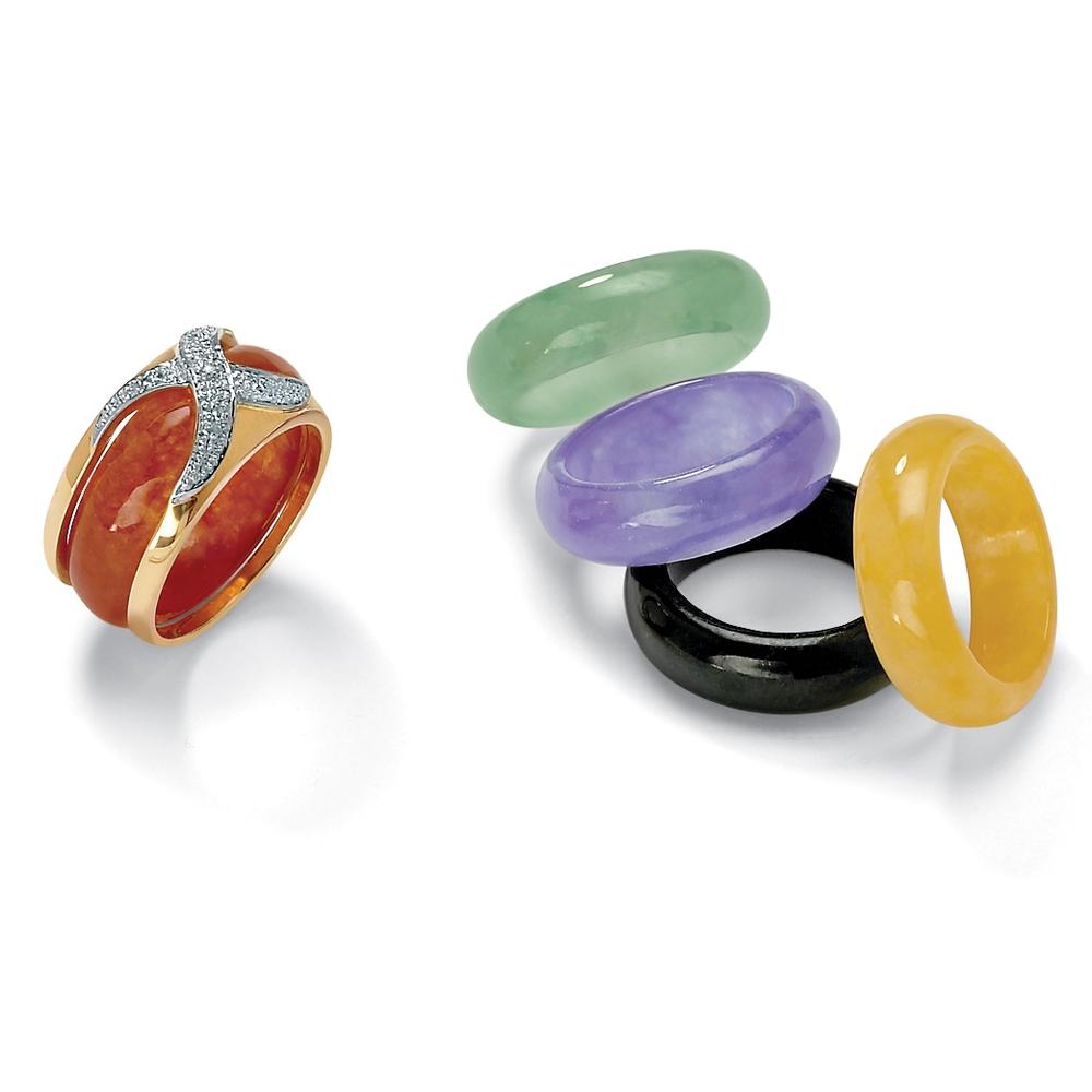 6-Piece Multi-Color Jade Interchangeable Ring Set with Sterling Silver with a Gold Tone Ring Jacket