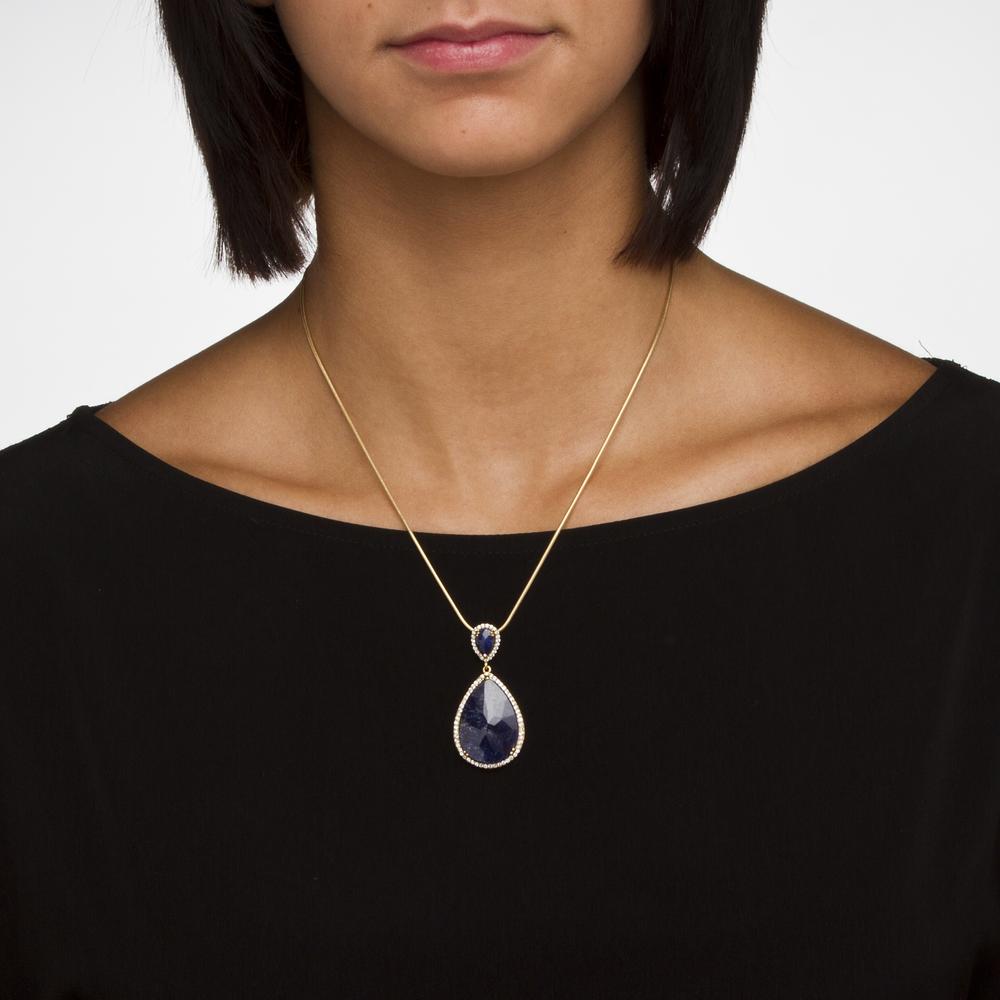 27.89 TCW Pear-Cut Midnight Blue Sapphire and Round Cubic Zirconia Pendant