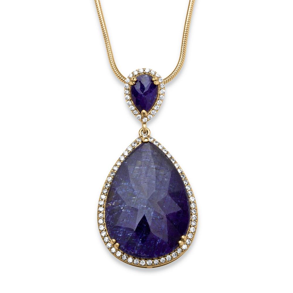 27.89 TCW Pear-Cut Midnight Blue Sapphire and Round Cubic Zirconia Pendant