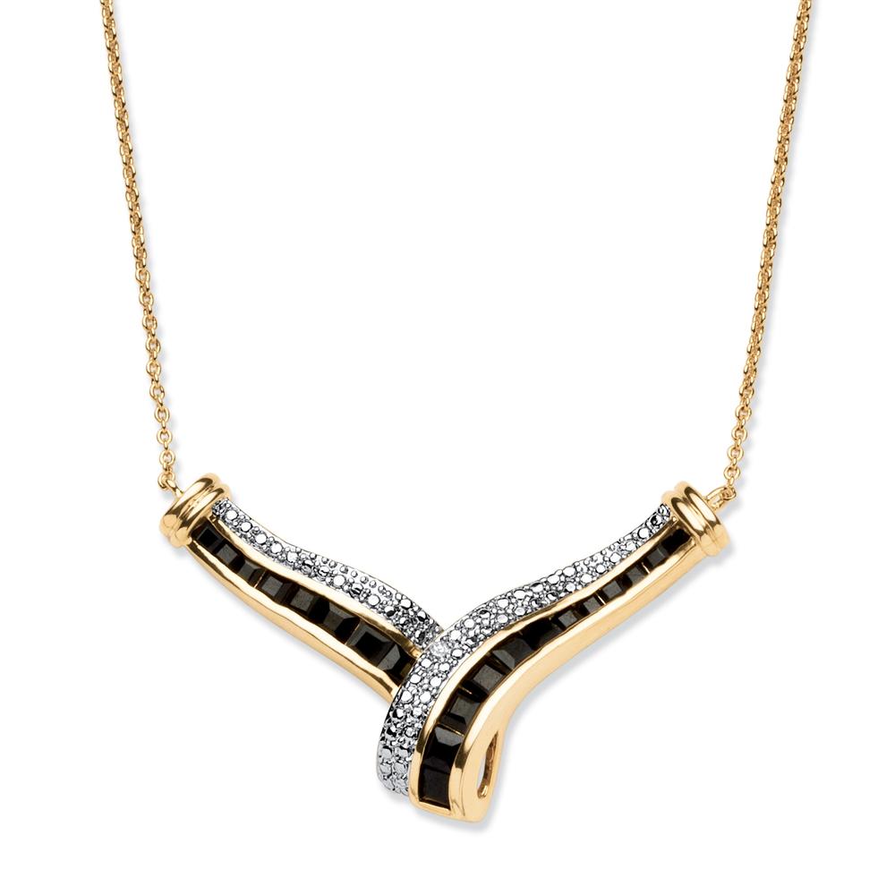3.75 TCW Midnight Sapphire and Diamond Accented Chevron Twist Necklace in 18k Gold-Plated