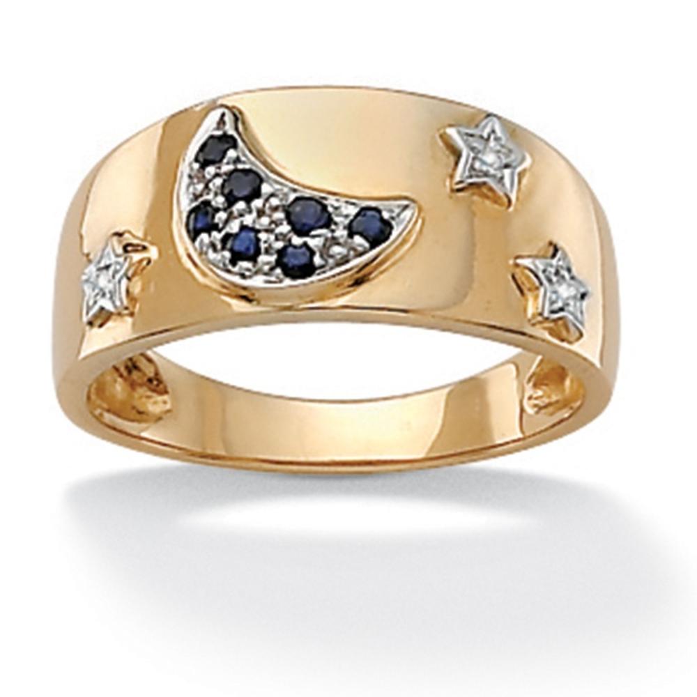 Genuine Midnight Blue Sapphire 18k Gold over Sterling Silver Moon & Stars Ring