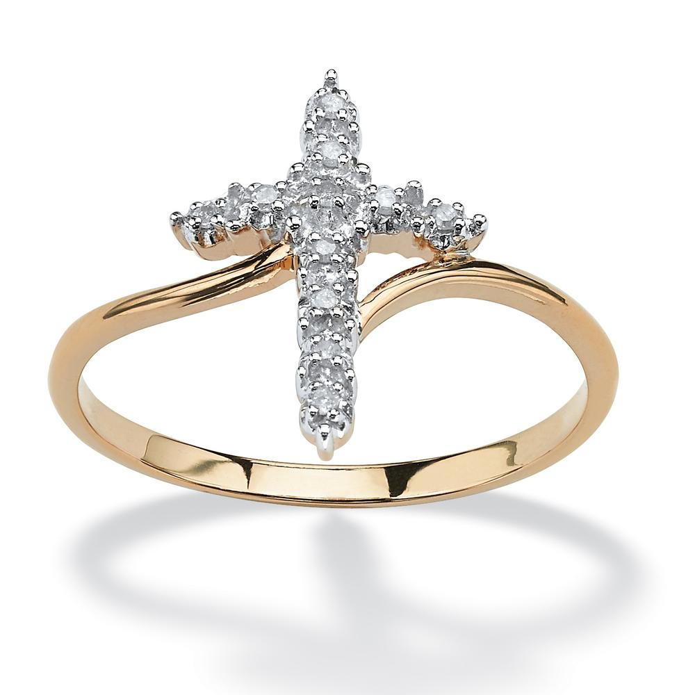 Diamond Accent Cross Ring in 18k Gold over Sterling Silver