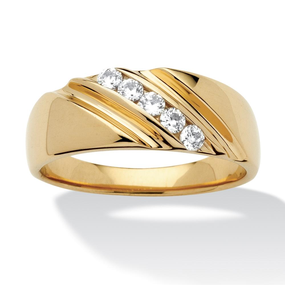 Men's .50 TCW Round Cubic Zirconia 18k Gold over Sterling Silver Diagonal Wedding Band Ring