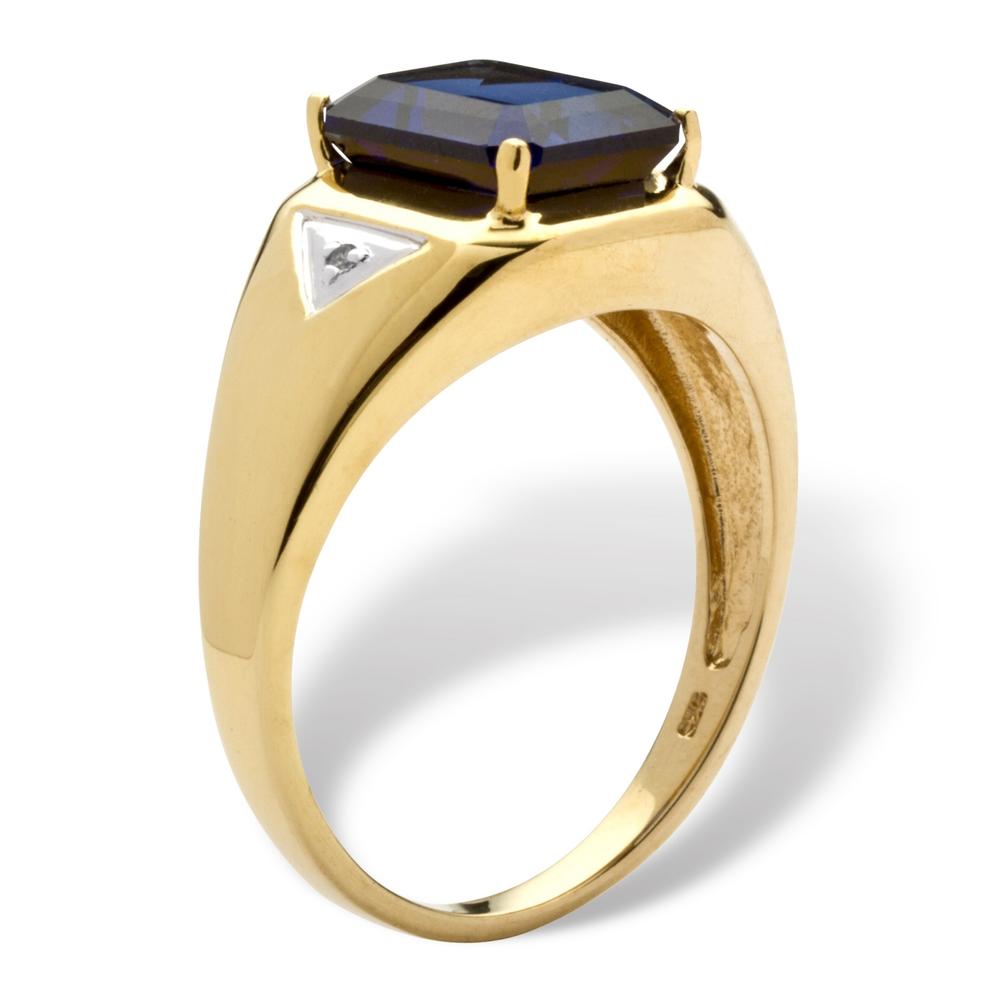 Men's 4-Carat Emerald-Cut Lab-Created Blue Sapphire 18k Gold over Sterling Silver Ring