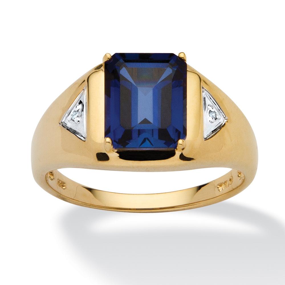Men's 4-Carat Emerald-Cut Lab-Created Blue Sapphire 18k Gold over Sterling Silver Ring