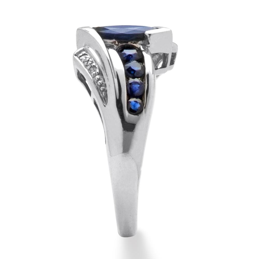 1.28 TCW Marquise-Cut Genuine Midnight Blue Sapphire Platinum over Sterling Silver Ring