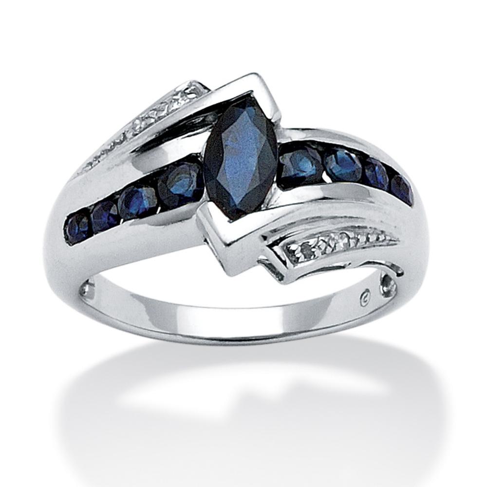 1.28 TCW Marquise-Cut Genuine Midnight Blue Sapphire Platinum over Sterling Silver Ring