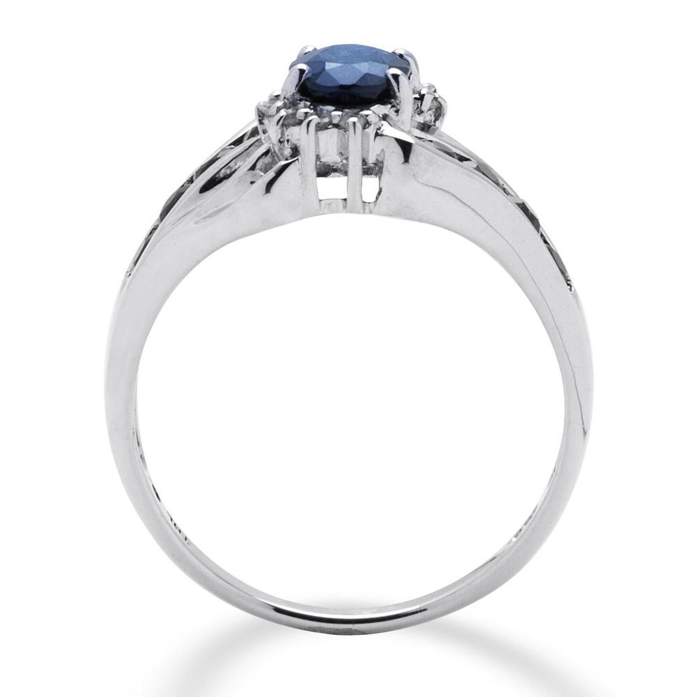 1 1/7 TCW Oval-Cut and Round Genuine Midnight Blue Sapphire Platinum over Sterling Silver Ring