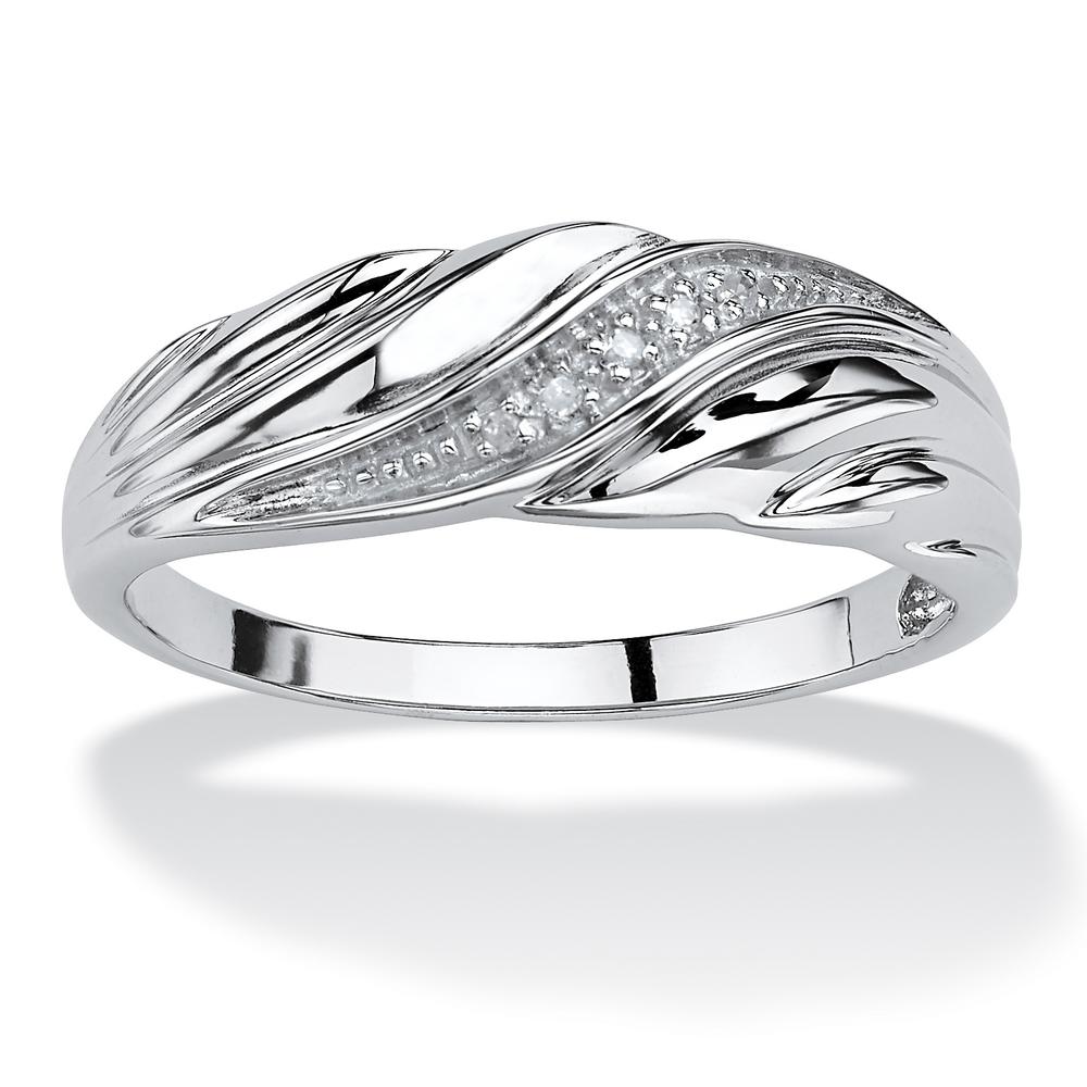 Men's Diamond Accent Platinum over Sterling Silver Diagonal Swirl Wedding Band