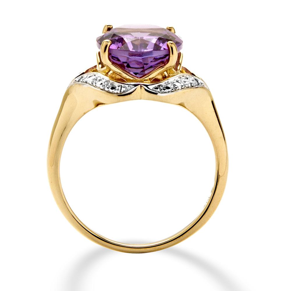 5.20-Carat Oval-Cut Genuine Amethyst with Diamond Accents 18k Gold over Sterling Silver Ring