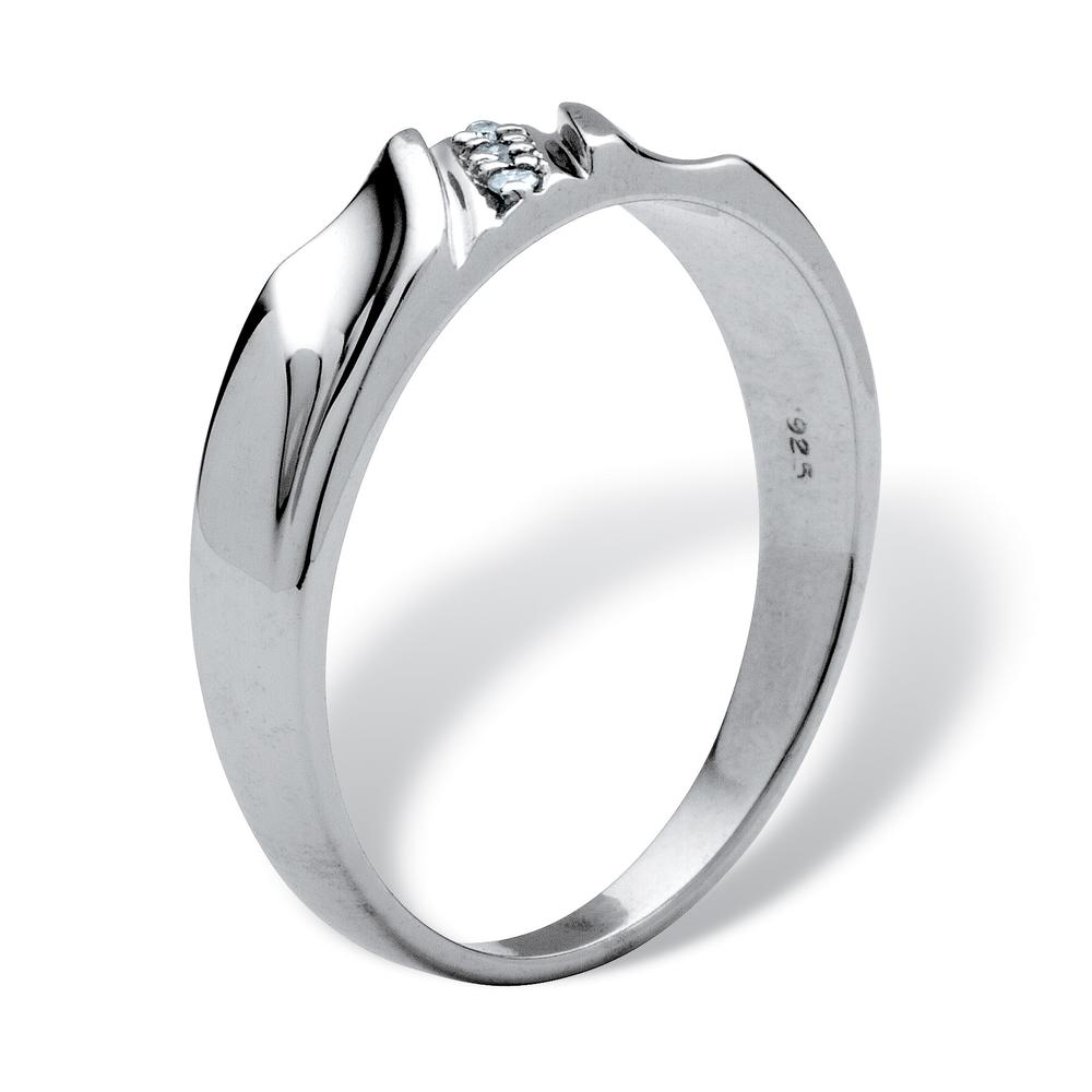 Men's Diamond Accent Platinum over Sterling Silver Diagonal-Set Wedding Band