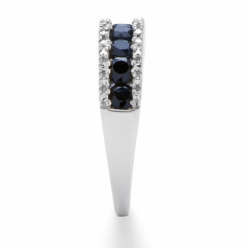 1.05 TCW Round Blue Genuine Sapphire with Diamond Accents Platinum over Sterling Silver Ring