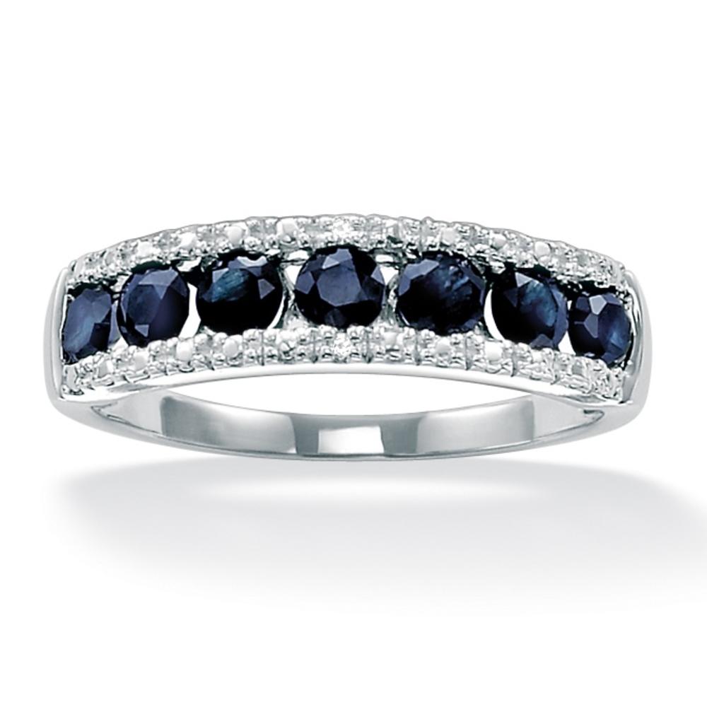 1.05 TCW Round Blue Genuine Sapphire with Diamond Accents Platinum over Sterling Silver Ring
