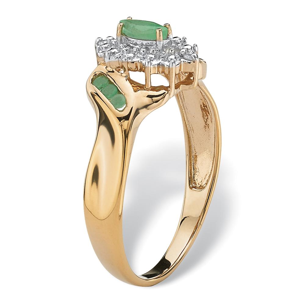 3/8 TCW Marquise-Cut and Round Genuine Emerald Diamond Accent 18k Gold over Sterling Silver Ring
