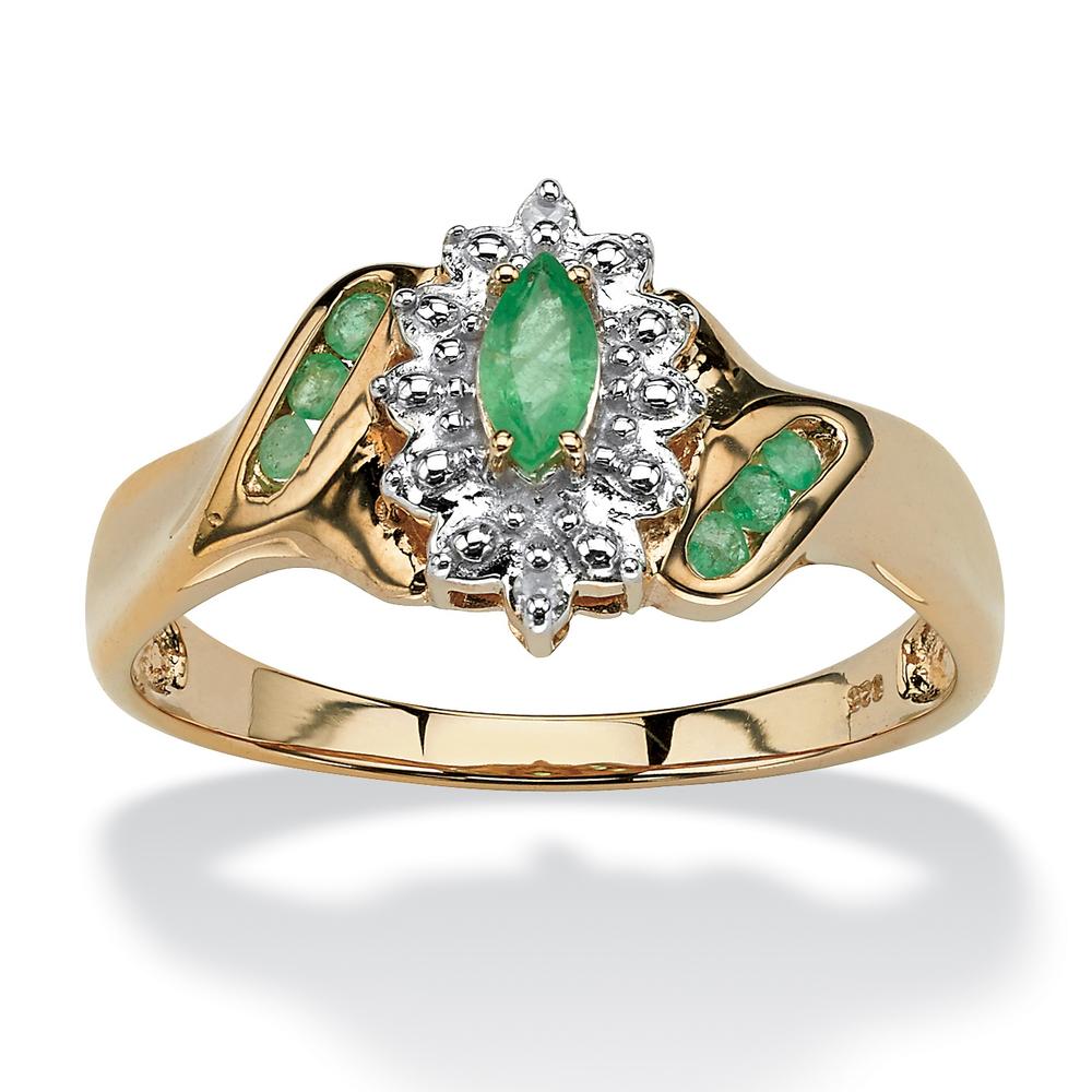 3/8 TCW Marquise-Cut and Round Genuine Emerald Diamond Accent 18k Gold over Sterling Silver Ring