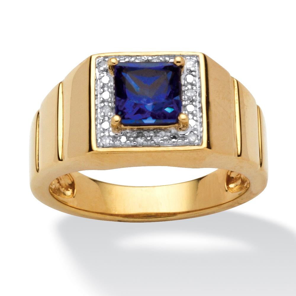 Men's 1-Carat Square-Cut Blue Lab Created Sapphire 18k Gold over Sterling Silver Ring