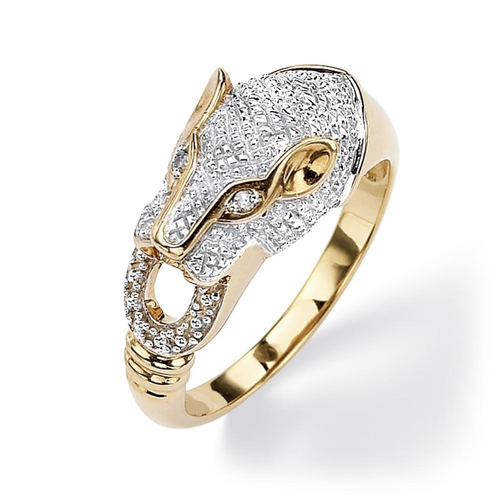Round 18k Gold over Sterling Silver Pave Diamond Accent Panther Ring