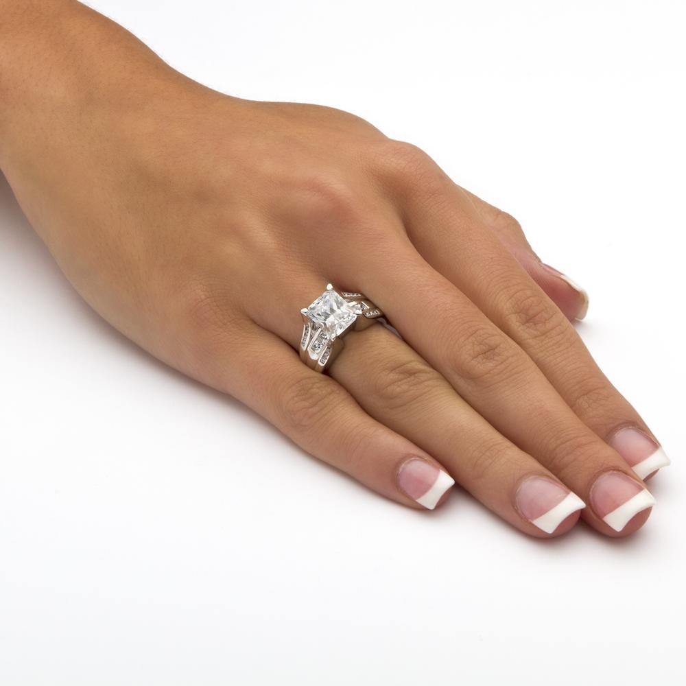 4.85 TCW Emerald-Cut Cubic Zirconia Platinum over Sterling Silver Bridal Engagement Ring