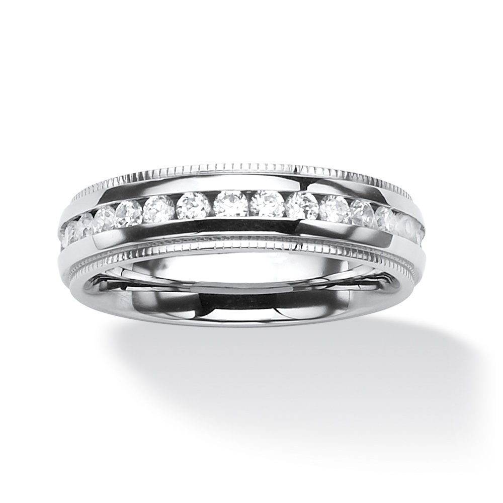 Men's 1.12 TCW Round Cubic Zirconia Eternity Band in Stainless Steel
