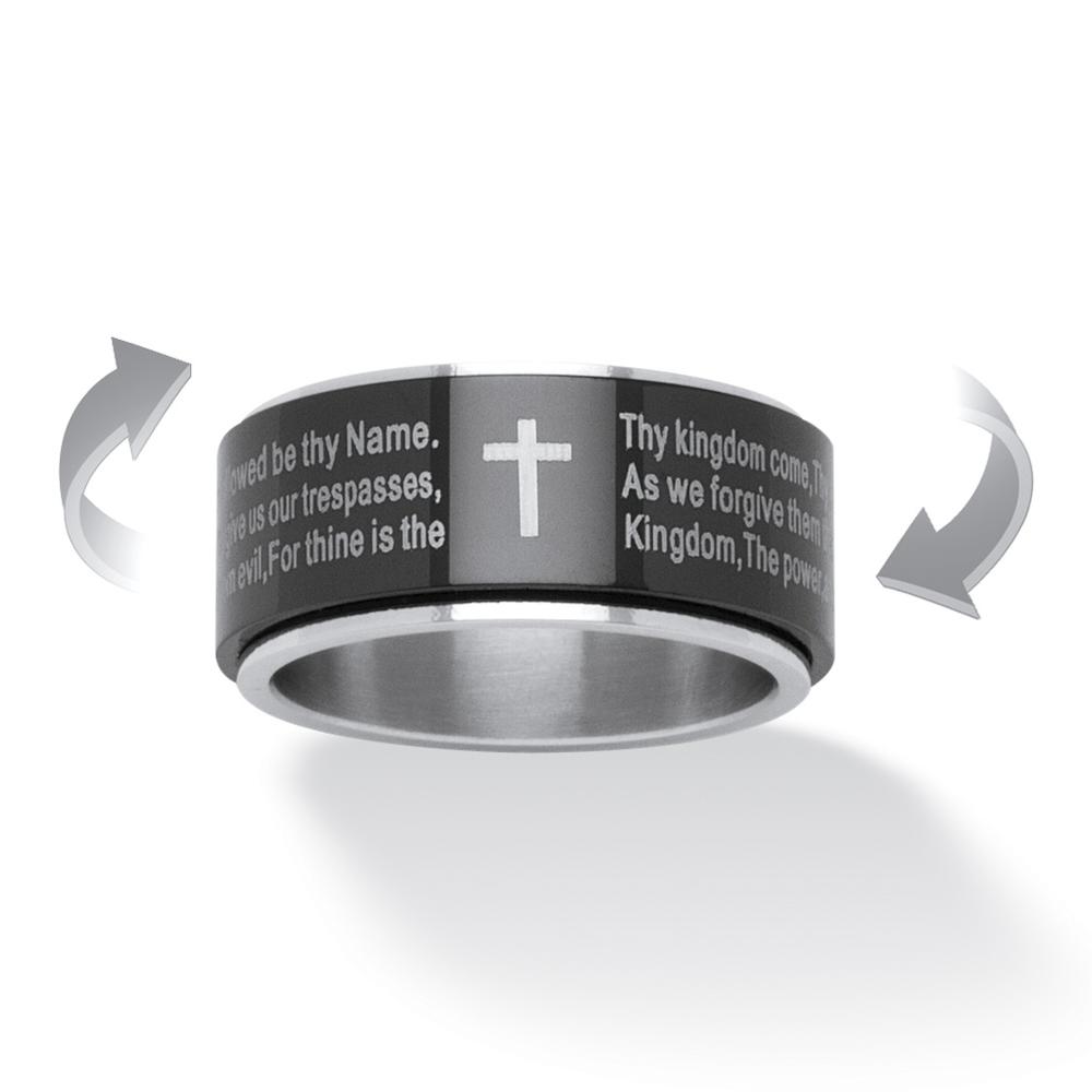 Lord's Prayer Spinner Ring in Stainless and Black IP Stainless Steel