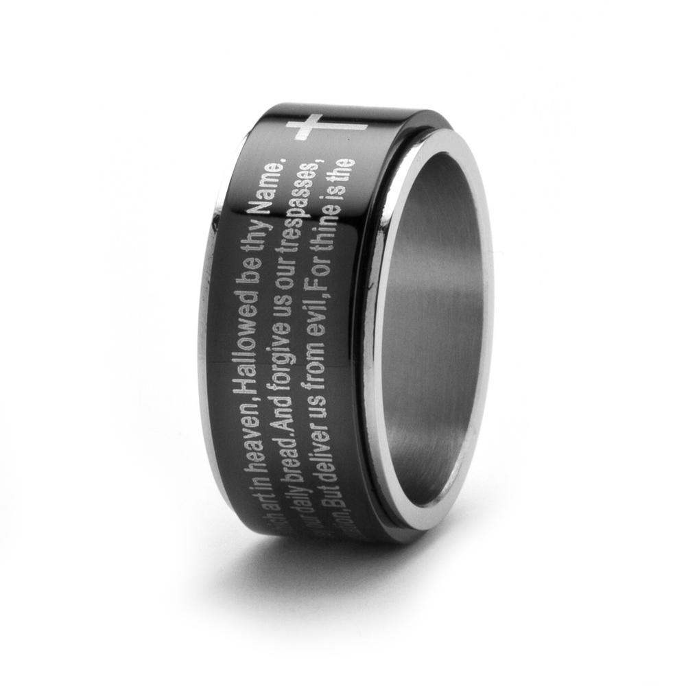 Lord's Prayer Spinner Ring in Stainless and Black IP Stainless Steel