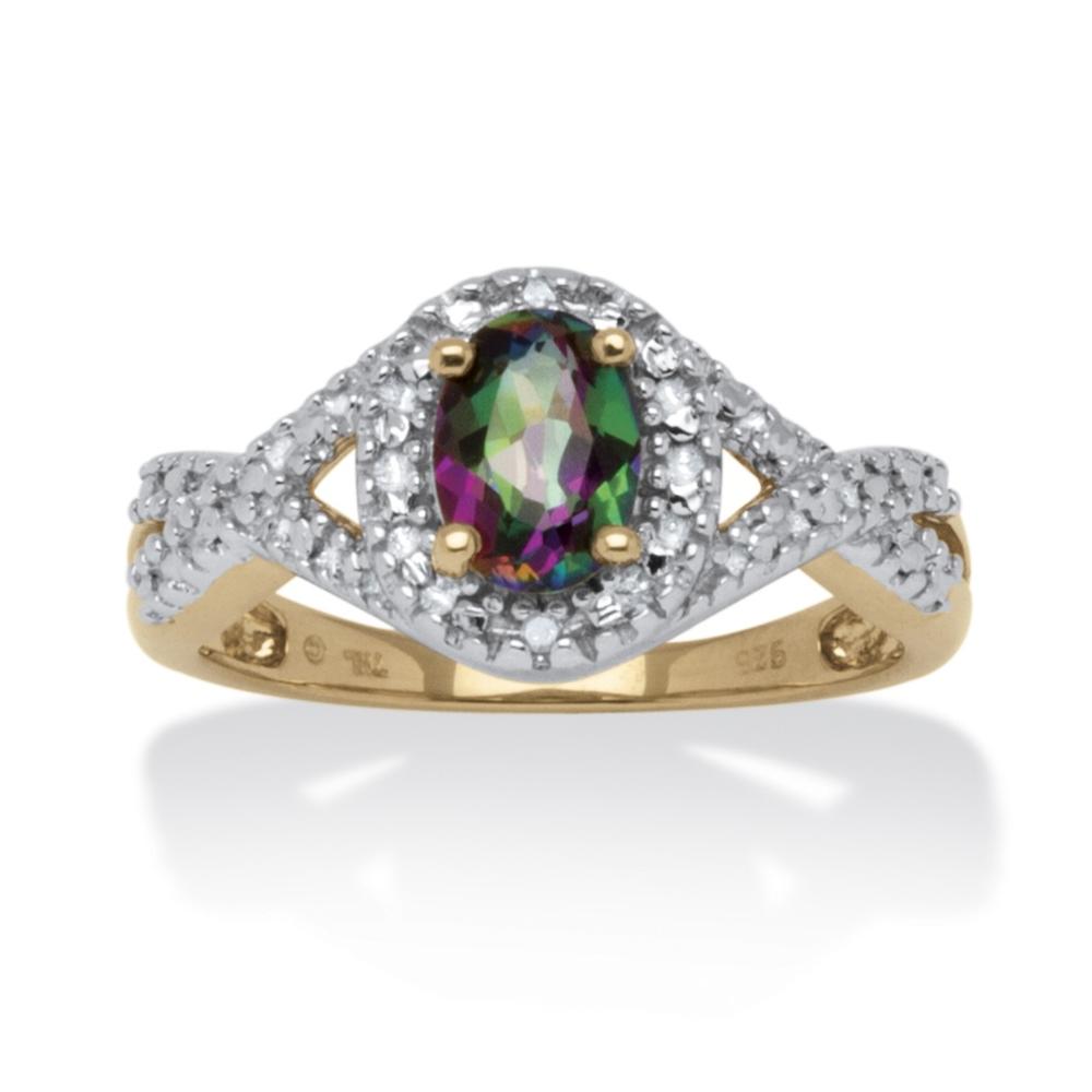 1.11 TCW Mystic Fire Oval-Cut Topaz Ring With Diamond Accents in 18k Gold over Sterling Silver