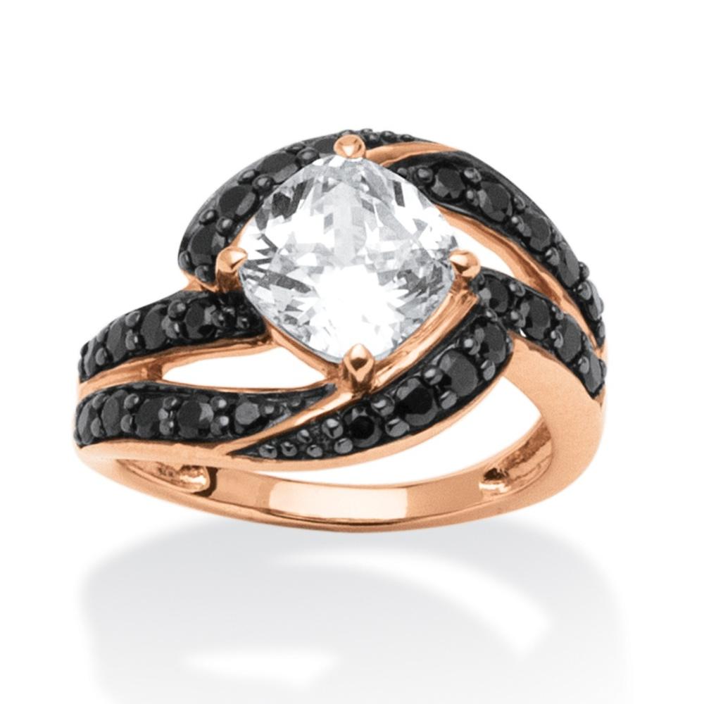 2.45 TCW Cushion-Cut Cubic Zirconia and Black CZ Ring in Rose Gold over Sterling Silver