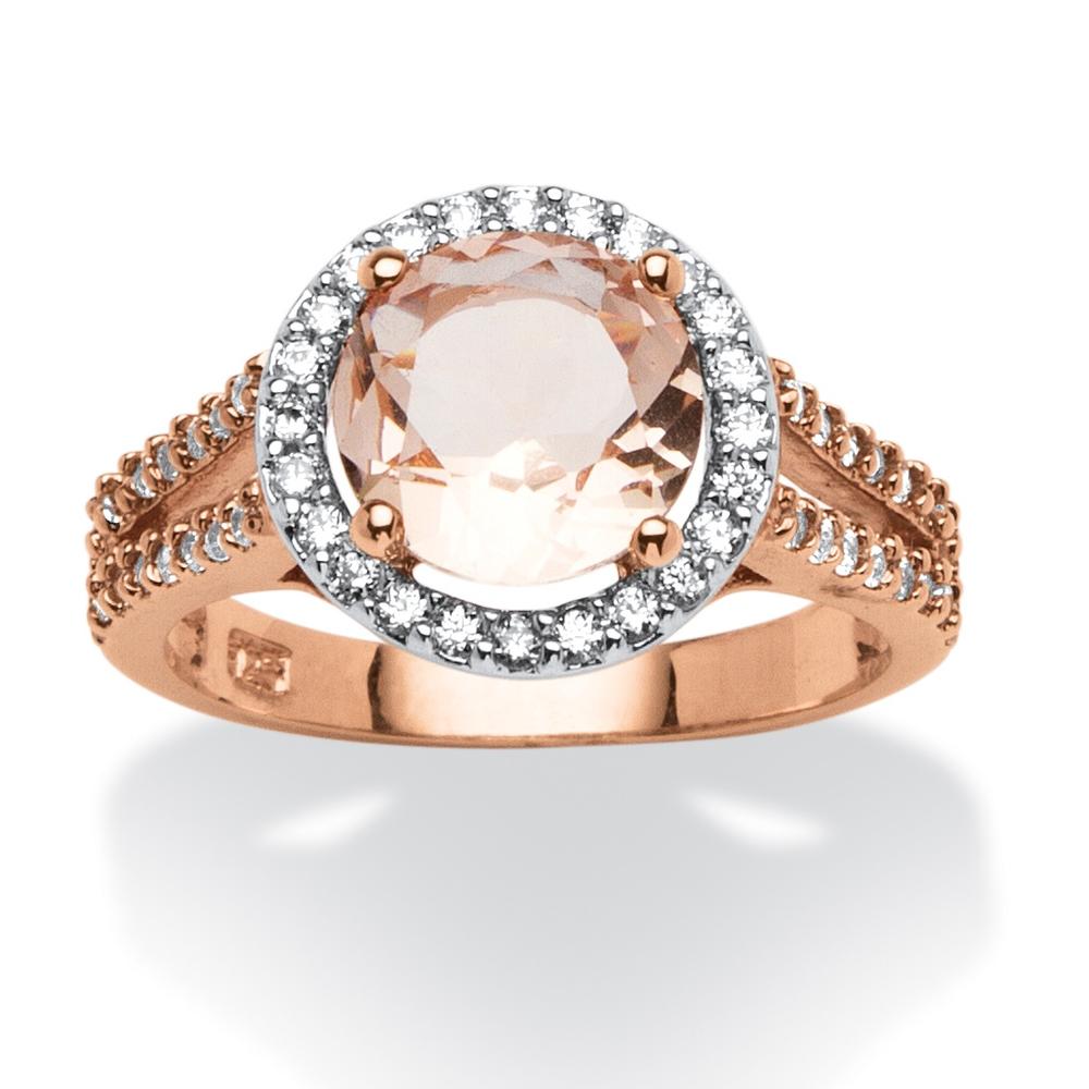 Round Morganite and .50 TCW Cubic Zirconia Halo Ring in Rose Gold over Sterling Silver