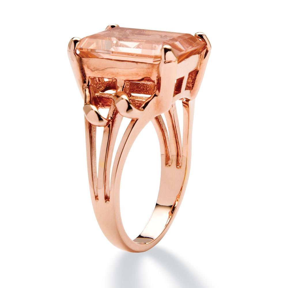Emerald-Cut Blush Crystal Ring in Rose Gold over Sterling Silver
