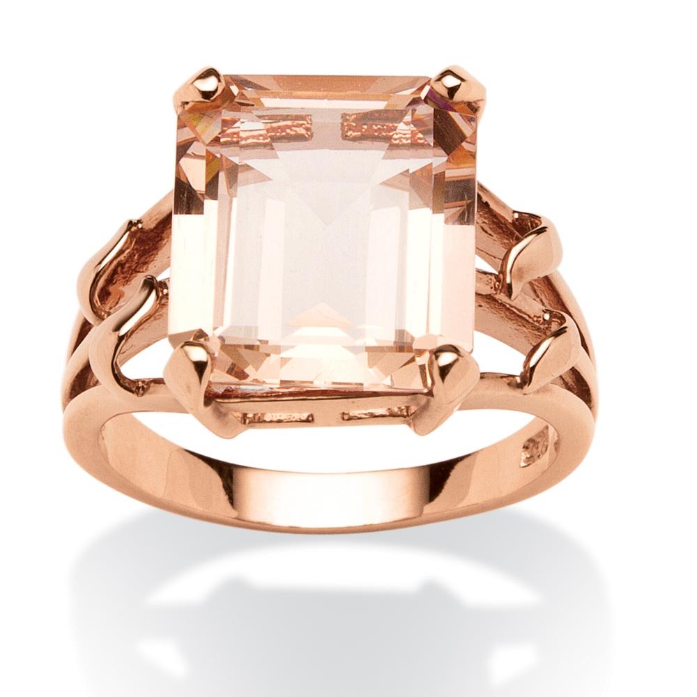 Emerald-Cut Blush Crystal Ring in Rose Gold over Sterling Silver
