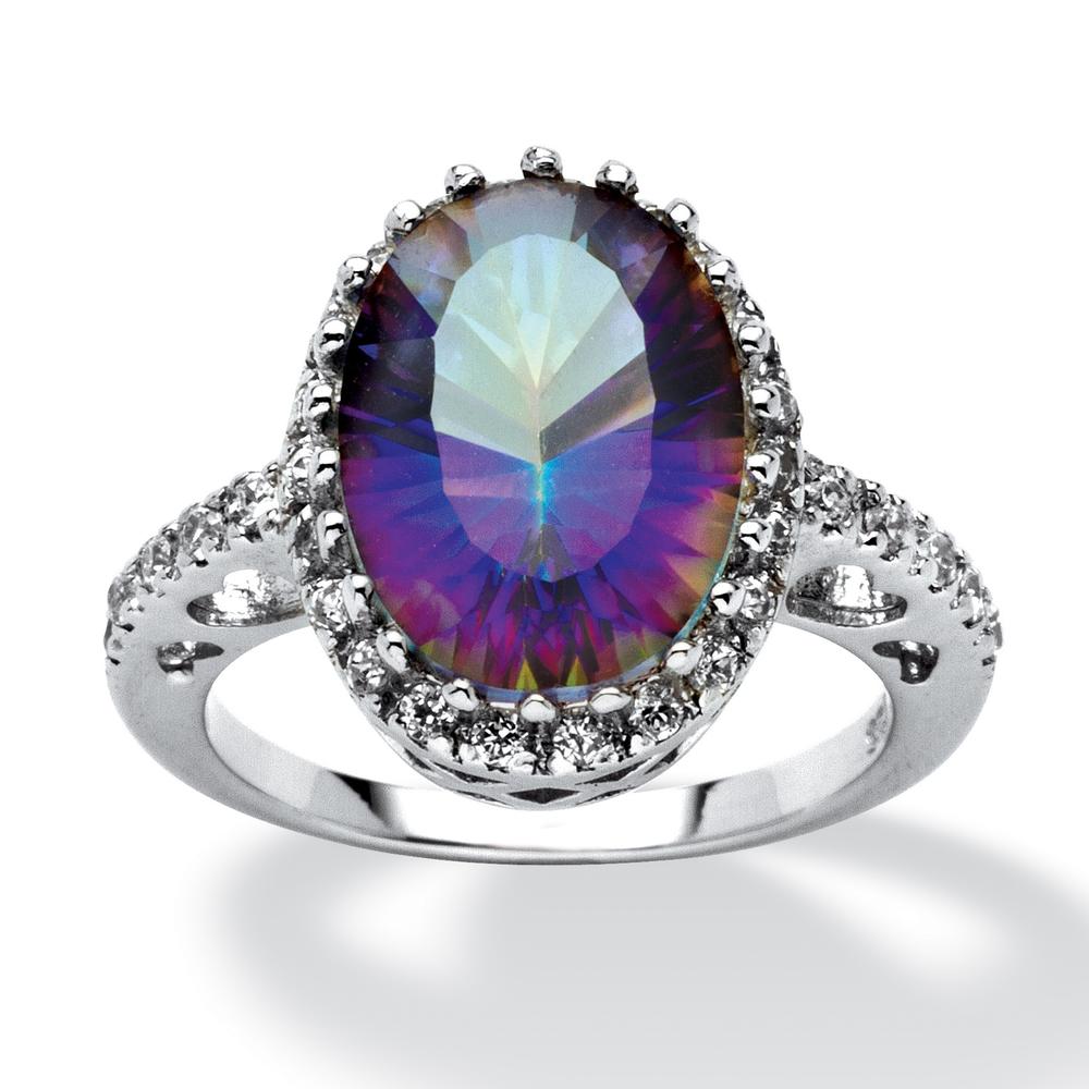 5.63 TCW Mystic Purple Quartz and Cubic Zirconia Accented Ring in Platinum over Sterling Silver