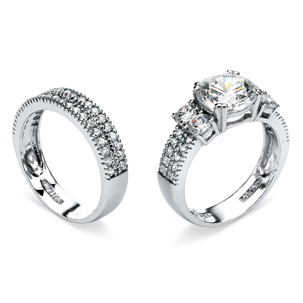 2 Piece 4.18 TCW Round Cubic Zirconia Bridal Ring Set in Sterling Silver