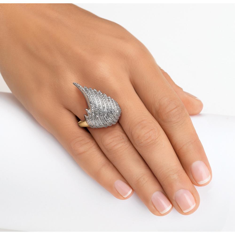 Diamond Accented Wing Cocktail Ring in 18k Gold over Sterling Silver