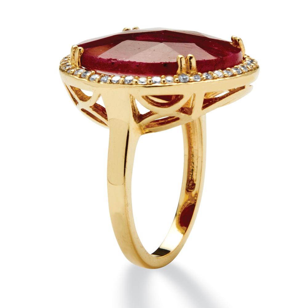 14.53 TCW Round Ruby and Cubic Zirconia Ring in 18k Gold over Sterling Silver