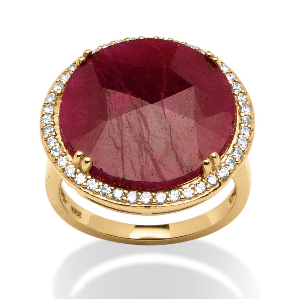 14.53 TCW Round Ruby and Cubic Zirconia Ring in 18k Gold over Sterling Silver