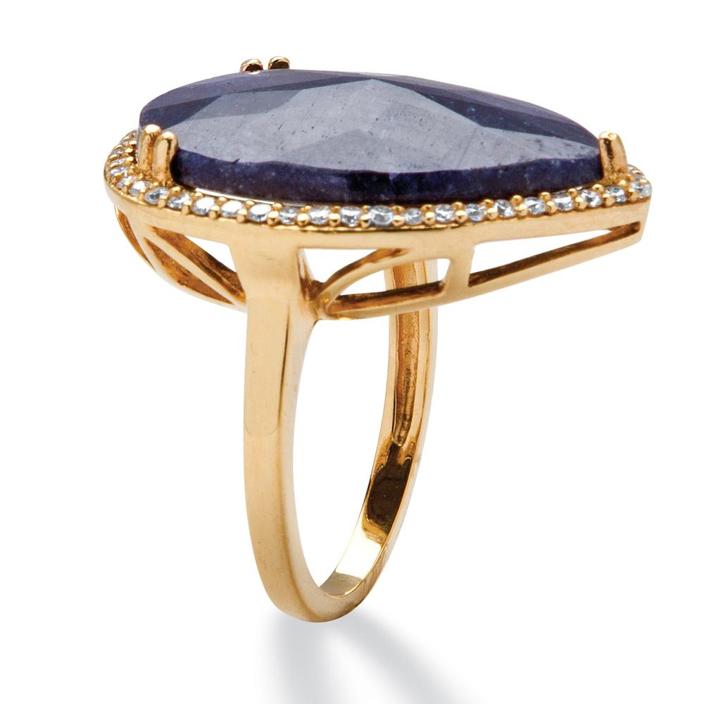 18.63 TCW Pear Cut Midnight Blue Sapphire and Cubic Zirconia Ring in 18k Gold over Sterling Silver
